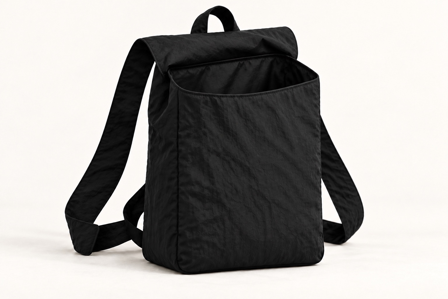 Open Monofloat backpack concept showing its soft nylon-lined main compartment.